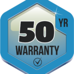 The blue 50-year warranty icon.