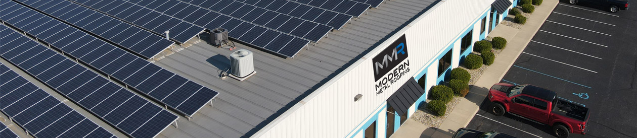 modern metal roofing building aerial view