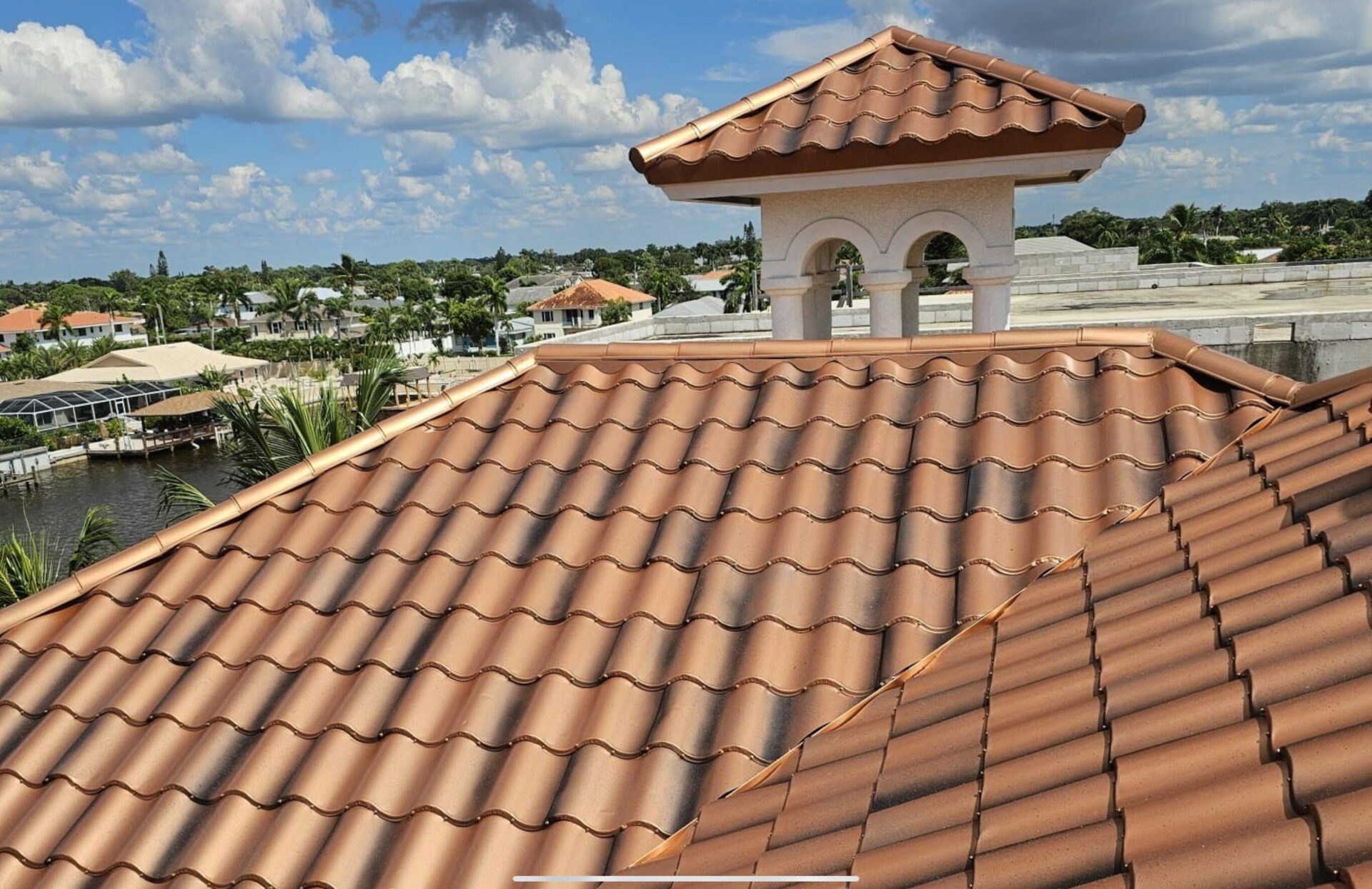 spanish tile metal roof in copper penny color